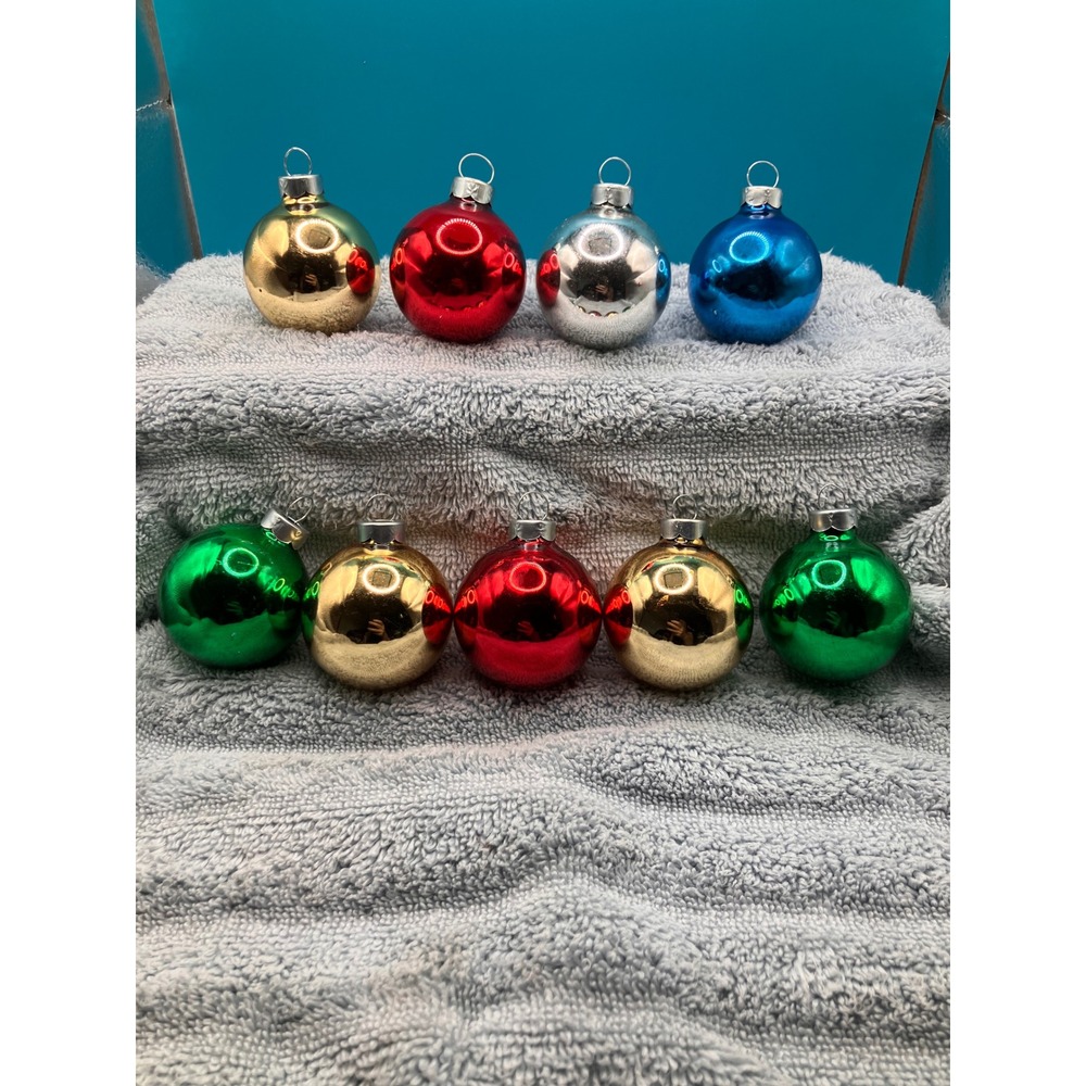 Vintage Rauch Christmas Ornaments 1.75in Multi Color Glass Ball Set 9pc